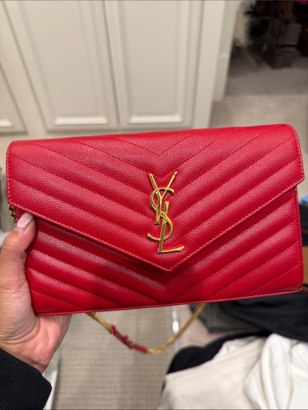 Saint Laurent Red Quilted Envelope Chain Crossbody